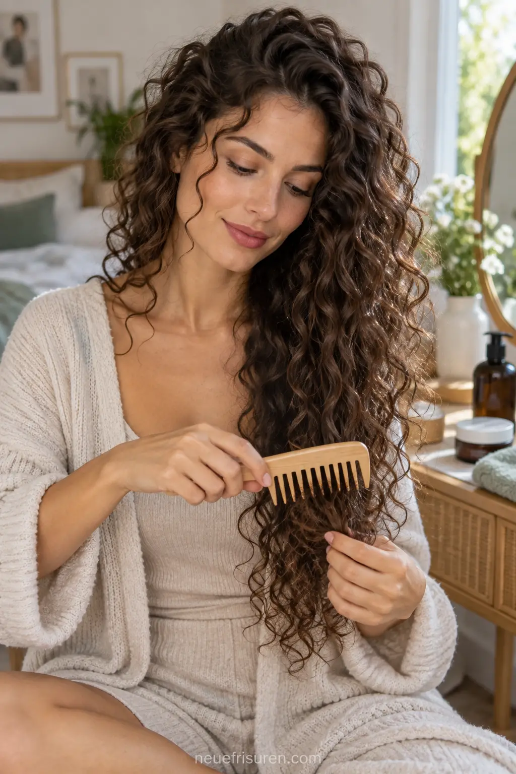 Locken mit grobzinkigem Kamm sanft entwirren