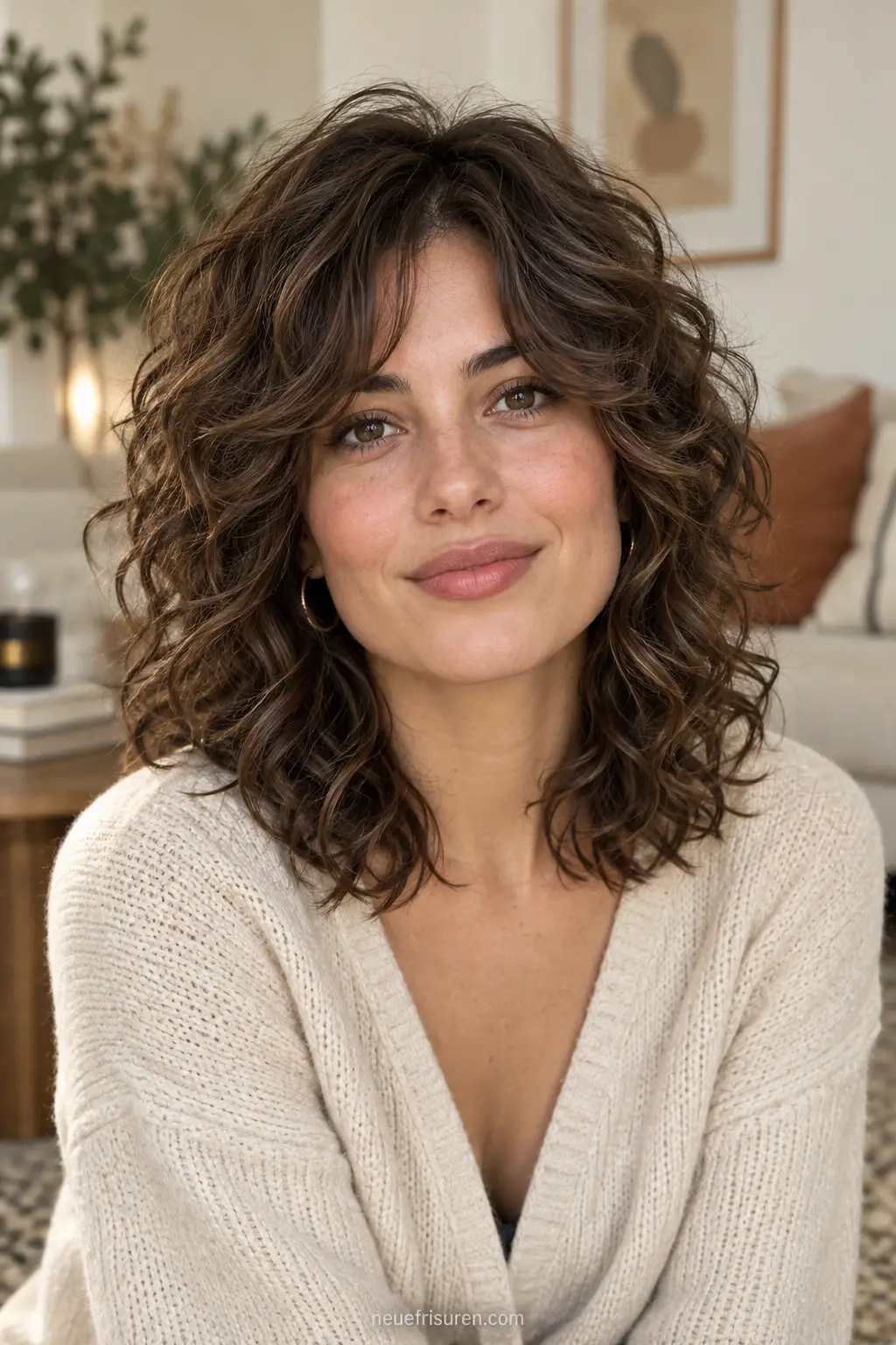 Detailansicht eines Curly Shag mit weichen Stufen
