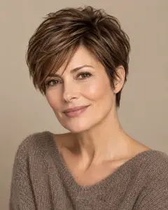 Moderne Kurzhaarfrisur mit Soft Pixie und Seitenscheitel
