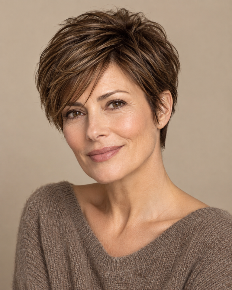 Moderne Kurzhaarfrisur mit Soft Pixie und Seitenscheitel