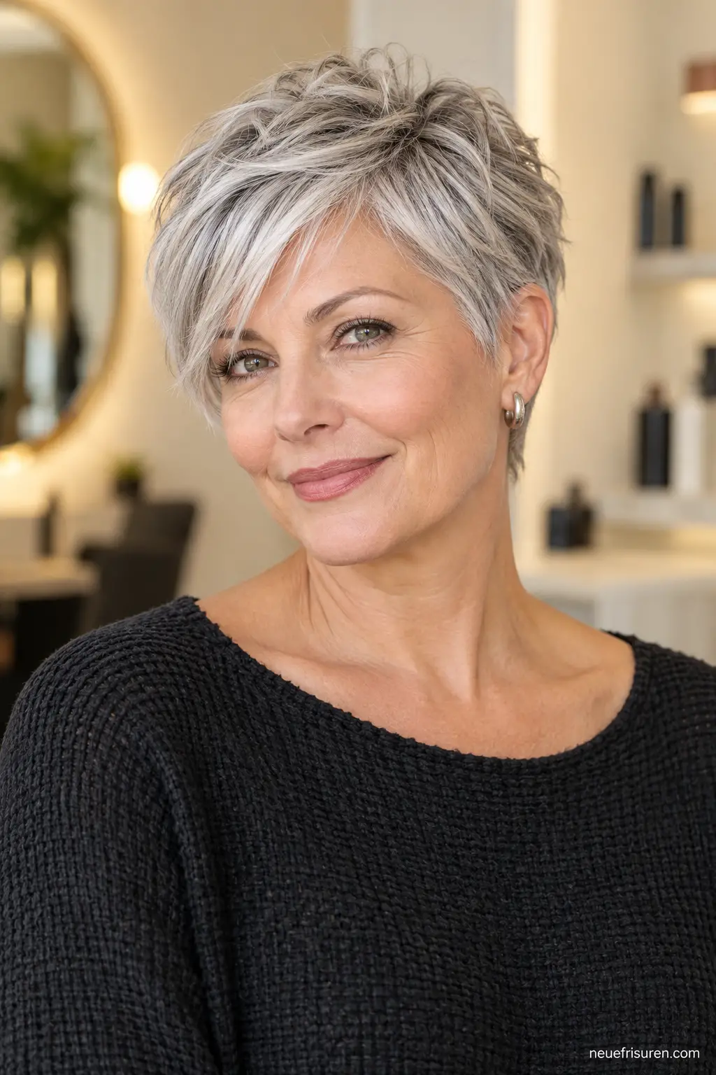 Silberner Pixie Cut mit weichem Seitenscheitel – neuefrisuren.com