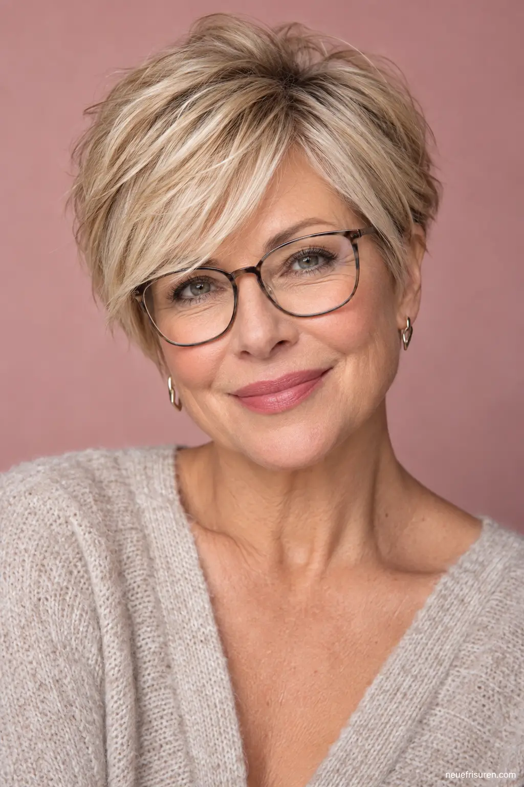 Blonder Pixie Cut mit Brille und langem Pony – neuefrisuren.com