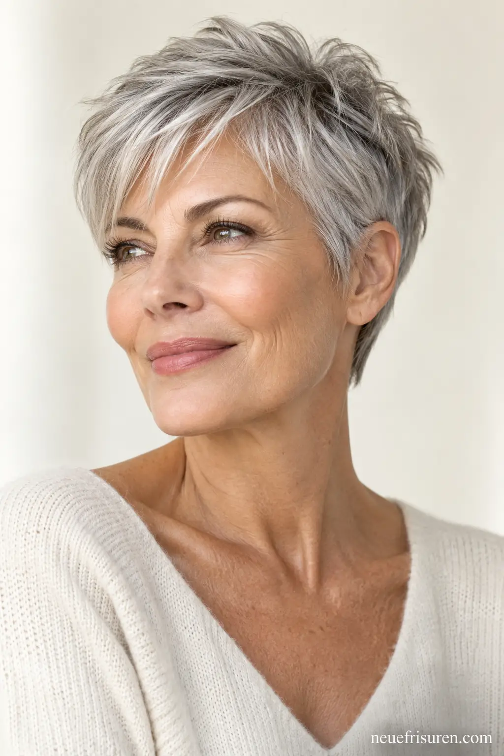 Luftiger Silber-Pixie mit Volumen am Oberkopf – neuefrisuren.com