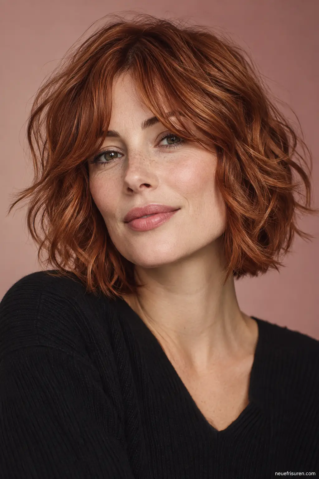 Kupferroter Shaggy Bob mit Curtain Bangs